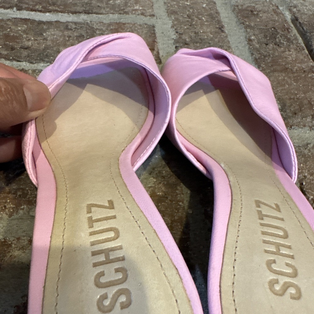 Schutz Womens Cecily Light Pink Leather Slip On Kitten Heels Sandals Size 5.5B - Picture 7 of 16